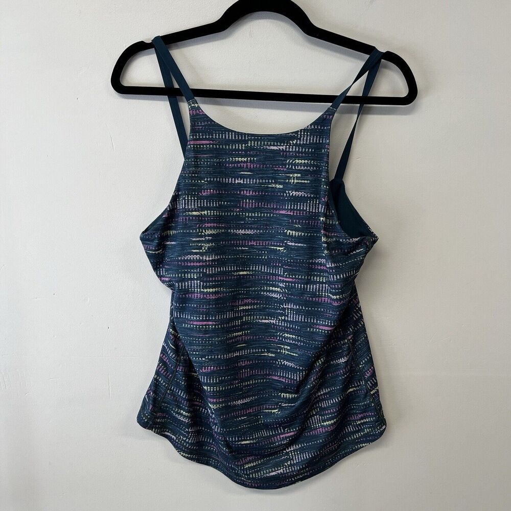 Prana Workout Tank Womens Size M Blue Purple Built In Bra Criss Cross Back Yoga